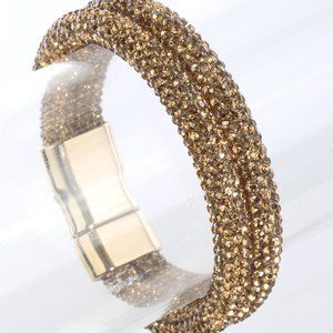 Gold Bling Round Bracelet Sparkle Crystal Gems